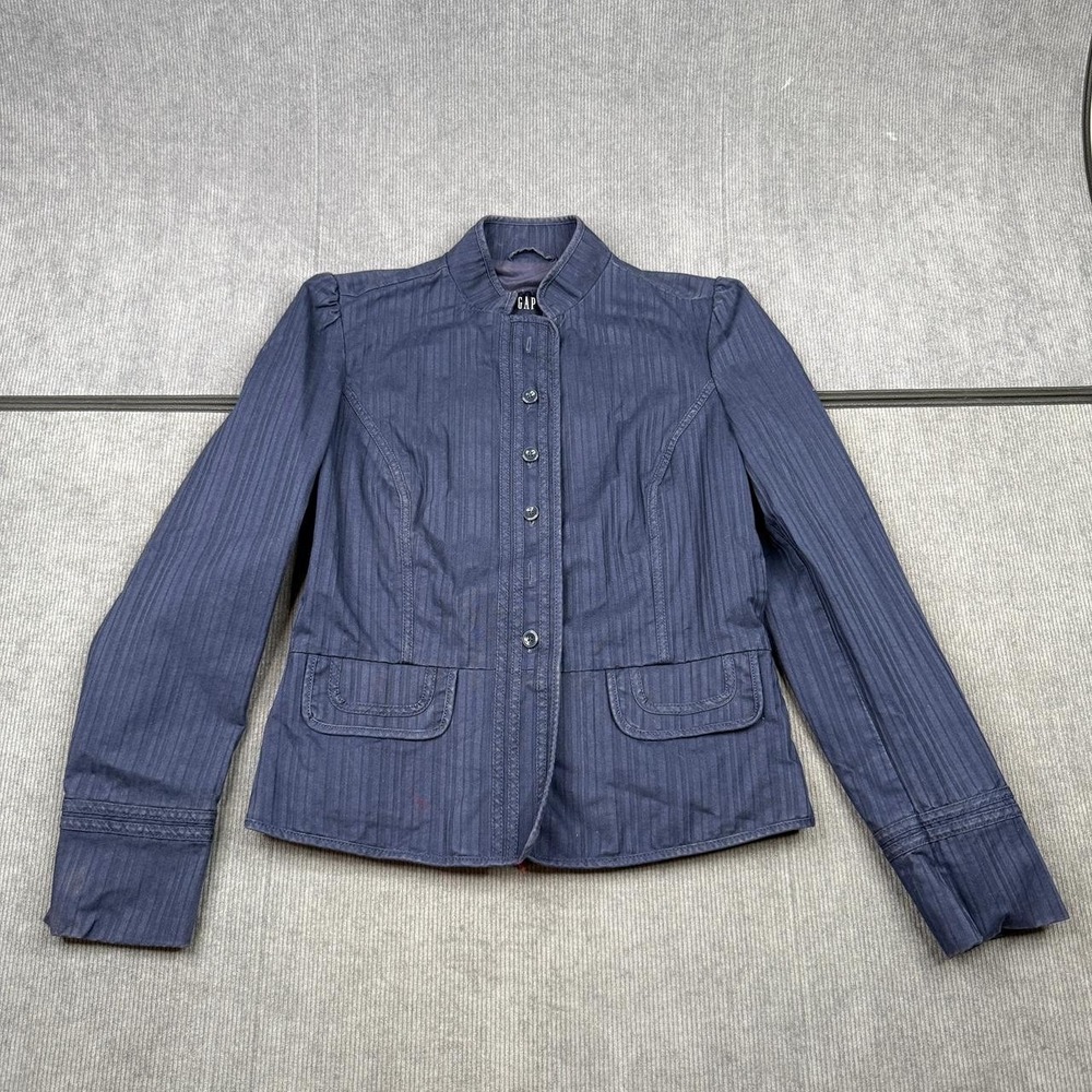 Gap Y2k Womens Size 10 Navy Blue Button Up Jacket Shirt Stand Collar